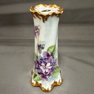 Antique Hat Pin Holder- Porcelain & Hand Painted Violets with Gold Gilding